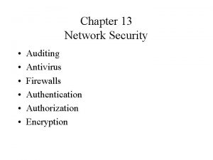 Chapter 13 Network Security Auditing Antivirus Firewalls Authentication