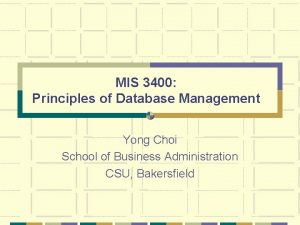 MIS 3400 Principles of Database Management Yong Choi