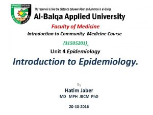 Faculty of Medicine Introduction to Community Medicine Course