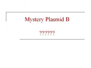 Mystery Plasmid B Preliminary Work 18 Possible Plasmids