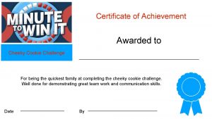 Certificate of Achievement Awarded to Cheeky Cookie Challenge