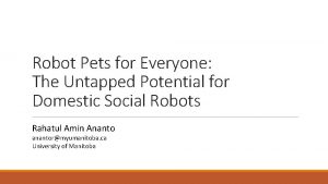 Robot Pets for Everyone The Untapped Potential for