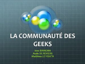 LA COMMUNAUT DES GEEKS Ines BINNEMA Aude DE