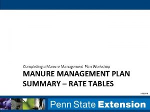 Completing a Manure Management Plan Workshop MANURE MANAGEMENT