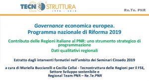 Governance economica europea Programma nazionale di Riforma 2019