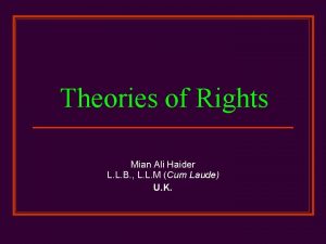 Theories of Rights Mian Ali Haider L L