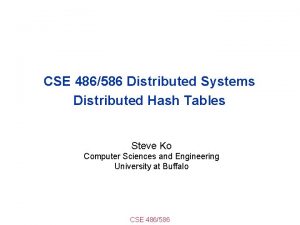 CSE 486586 Distributed Systems Distributed Hash Tables Steve