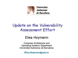 Update on the Vulnerability Assessment Effort Elisa Heymann