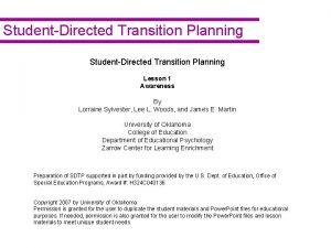 StudentDirected Transition Planning Lesson 1 Awareness By Lorraine