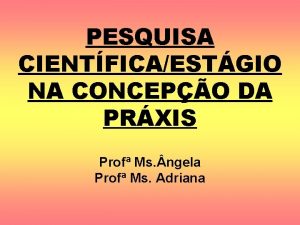 PESQUISA CIENTFICAESTGIO NA CONCEPO DA PRXIS Prof Ms