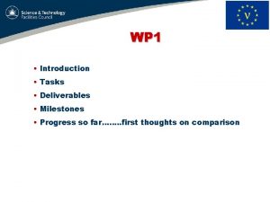 WP 1 Introduction Tasks Deliverables Milestones Progress so