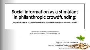Social information as a stimulant in philanthropic crowdfunding