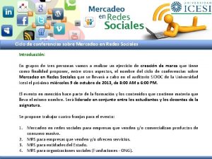 Ciclo de conferencias sobre Mercadeo en Redes Sociales