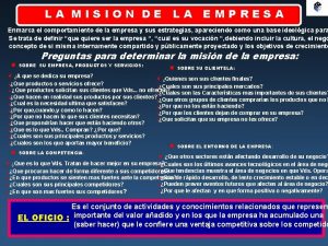 LA MISION DE LA EMPRESA Enmarca el comportamiento