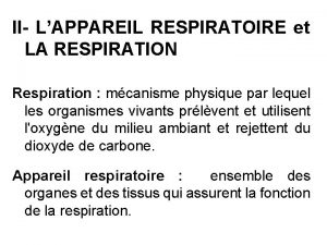 II LAPPAREIL RESPIRATOIRE et LA RESPIRATION Respiration mcanisme