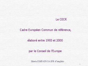 Le CECR Cadre Europen Commun de rfrence labor