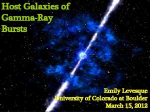 Host Galaxies of GammaRay Bursts Emily Levesque University