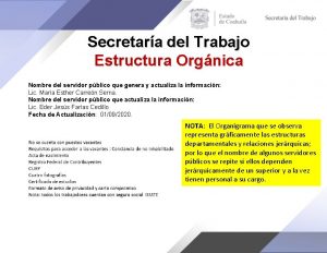 Secretara del Trabajo Estructura Orgnica Nombre del servidor