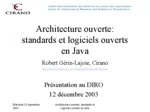 Architecture ouverte standards et logiciels ouverts en Java