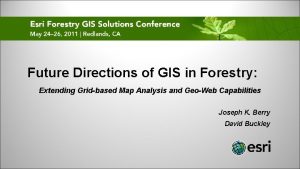Future Directions of GIS in Forestry Extending Gridbased