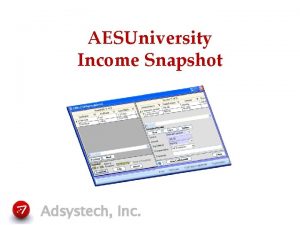 AESUniversity Income Snapshot Adsystech Inc Income Snapshots What