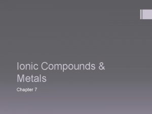 Ionic Compounds Metals Chapter 7 Section 1 Ion