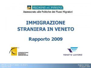 Assessorato alle Politiche dei Flussi Migratori IMMIGRAZIONE STRANIERA