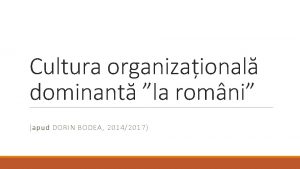 Cultura organizaional dominant la romni apud DORIN BODEA