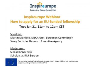 Inspireurope Webinar How to apply for an EUfunded