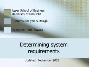 Asper School of Business University of Manitoba Systems