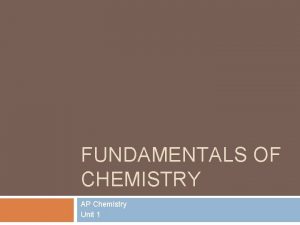 FUNDAMENTALS OF CHEMISTRY AP Chemistry Unit 1 Day