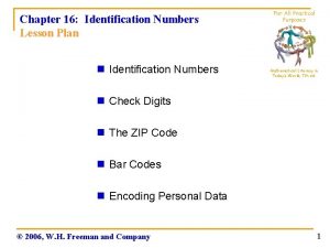 Chapter 16 Identification Numbers Lesson Plan n Identification