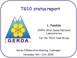 TG 10 status report L Pandola INFN Gran