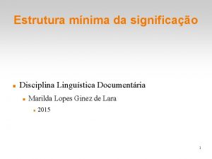 Estrutura mnima da significao Disciplina Lingustica Documentria Marilda