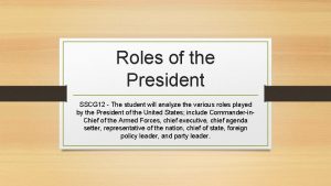 Roles of the President SSCG 12 The student