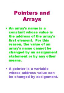 Pointers and Arrays An arrays name is a