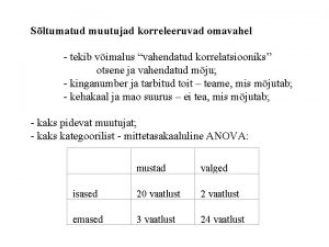 Sltumatud muutujad korreleeruvad omavahel tekib vimalus vahendatud korrelatsiooniks