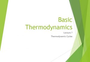 Basic Thermodynamics Lecture 7 Thermodynamic Cycles Thermodynamic Cycles