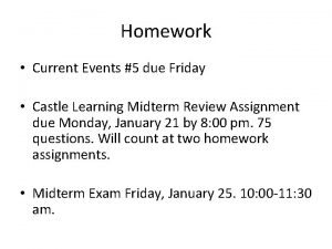 Homework Current Events 5 due Friday Castle Learning