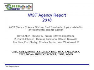 NIST Agency Report 2018 NIST Sensor Science Division