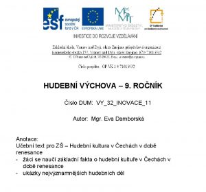 HUDEBN VCHOVA 9 RONK slo DUM VY32INOVACE11 Autor