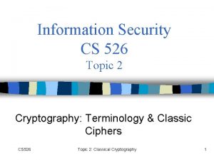 Information Security CS 526 Topic 2 Cryptography Terminology