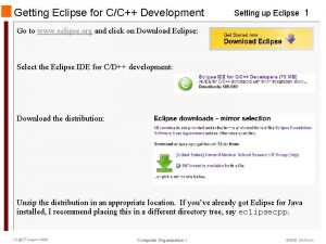 Getting Eclipse for CC Development Setting up Eclipse