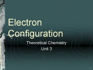 Electron Configuration Theoretical Chemistry Unit 3 1 Electron