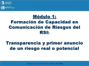 Organizacin Panamericana de la Salud Organizacin Mundial de