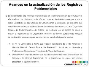 Avances en la actualizacin de los Registros Patrimoniales