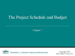 The Project Schedule and Budget Chapter 7 7