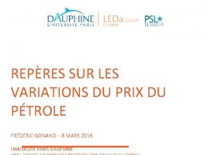 REPRES SUR LES VARIATIONS DU PRIX DU PTROLE