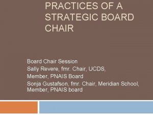 PRACTICES OF A STRATEGIC BOARD CHAIR Board Chair