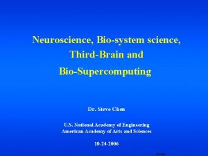 Neuroscience Biosystem science ThirdBrain and BioSupercomputing Dr Steve